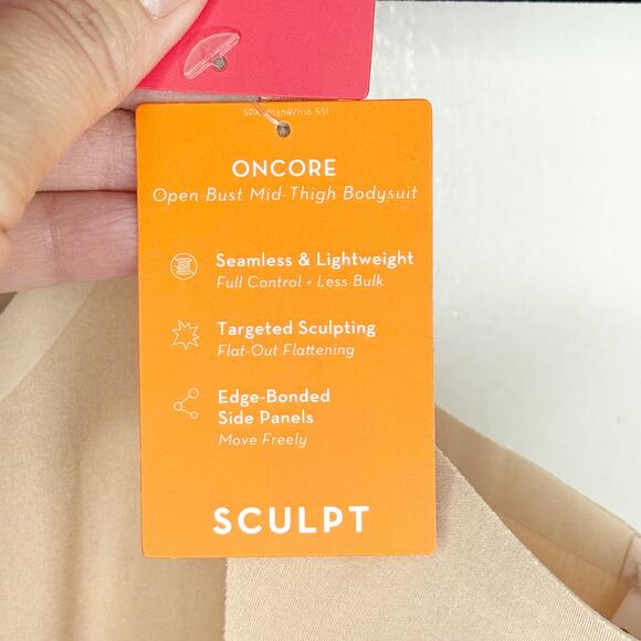 SPANX OnCore Open-Bust Mid Thigh Bodysuit Soft Nude NEW Size 1X Slimming Shaping - Picture 9 of 15